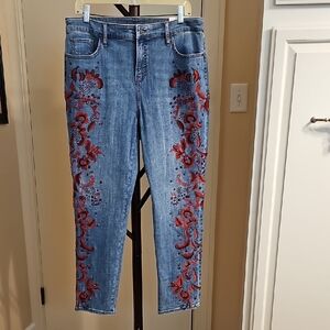 Chico's Blue Jeans with Red Embroidery